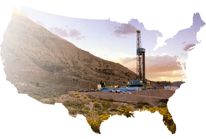 Oil drilling rig in a mountainous landscape at sunset. Oil drilling rig in a mountainous landscape at sunset.